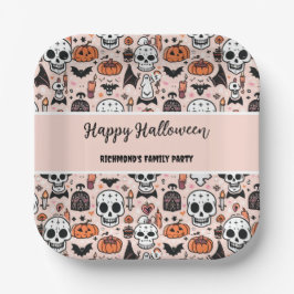 Plato De Papel Tile tema de Halloween rosado fantasmagórico