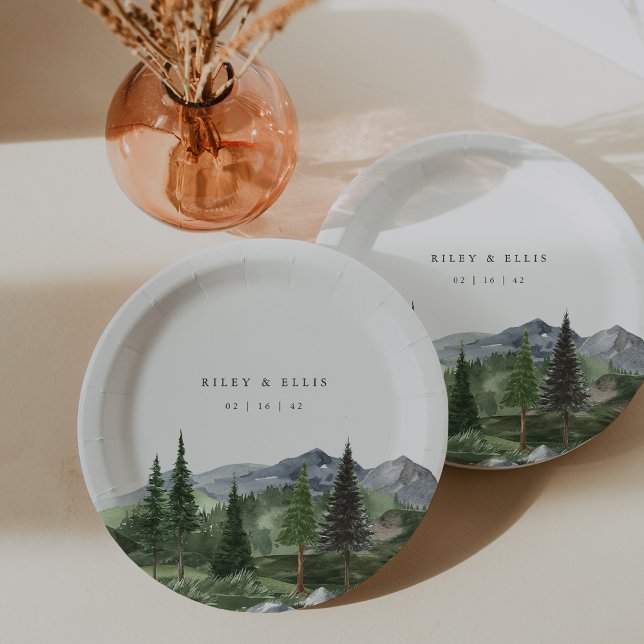Plato De Papel Timberline | Boda del bosque de las montañas acuát (Subido por el creador)