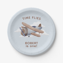 Plato De Papel Time Flies Vintage Travel First Birday