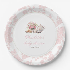 Plato De Papel Time for Tea Elegant Pink Floral Toile