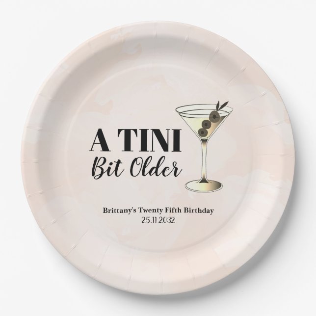 Plato De Papel Tini Bit Older Martini Cocktail Cumpleaños (Anverso)