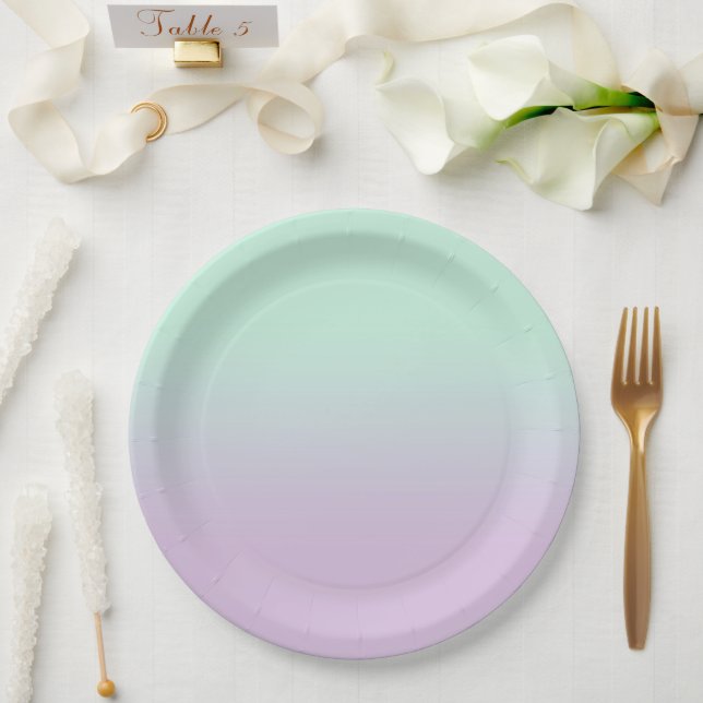 Plato De Papel Tinta Estética Pastel Y Ombre Gradiente Lilac (Boda)