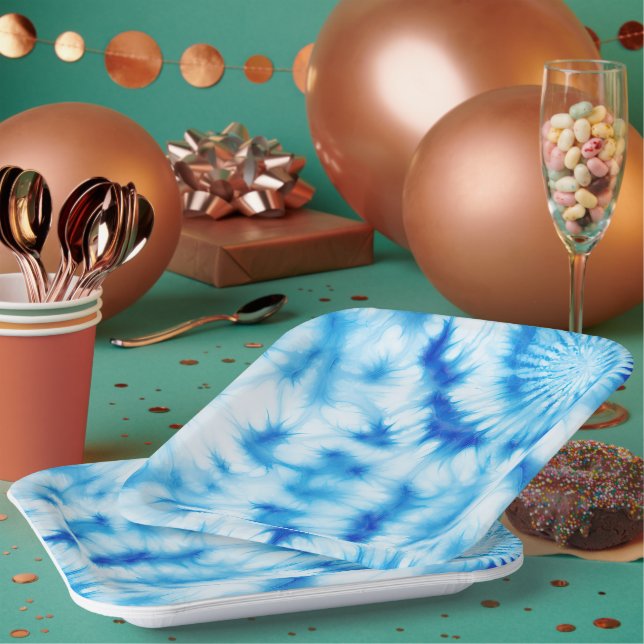 Plato De Papel Tinte azul blanco (Multi)