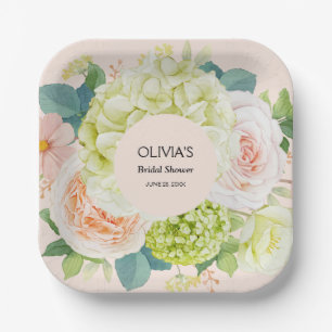 Plato De Papel Tinte de acuarela flores rosa novia