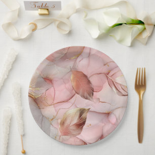 Plato De Papel Tinte de Rosa Romántica Rosa Dorado Hoja Regadera