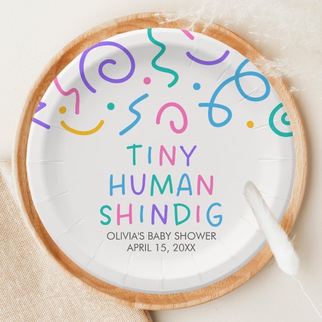 Plato De Papel Tiny Human Shindig Baby Shower (Retro Tiny Human Shindig Baby Shower Paper Plate)