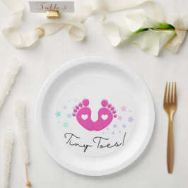 Plato De Papel Tiny Toes Fiesta de Bebé Rosa