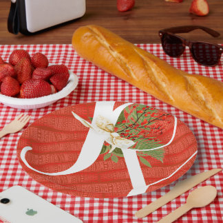 Plato De Papel Tipografía alegre cita a Navidades rojos y verdes