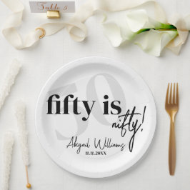 Plato De Papel Tipografía audaz con caligrafía 50 cumpleaños
