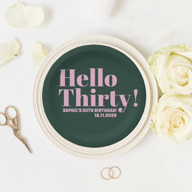 Plato De Papel Tipografía audaz Fiesta rosa moderno 30 cumpleaños (Subido por el creador)