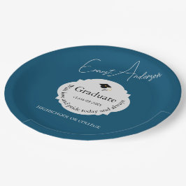 Plato De Papel Tipografía Azul Moderno Elegante Graduación Gradua