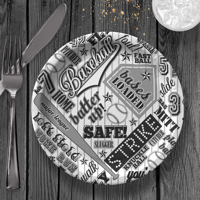 Plato De Papel Tipografía de béisbol Black White Stripes ID770 (Subido por el creador)