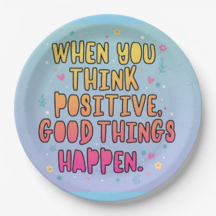 Plato De Papel Tipografía de cita positiva colorida؛ Piensa posit