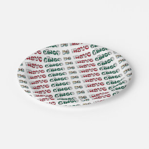 Plato De Papel Tipografía de color de la bandera mexicana Cinco d