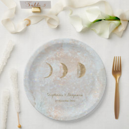Plato De Papel Tipografía de la luna de zodiaco Boda simple celes