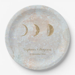Plato De Papel Tipografía de la luna de zodiaco Boda simple celes