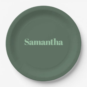 Plato De Papel Tipografía de nombre personalizado elegante |verde