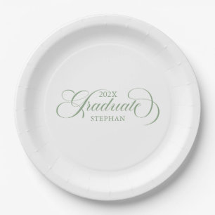 Plato De Papel Tipografía elegante de guión verde salado
