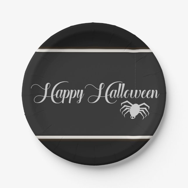 Plato De Papel Tipografía feliz de Halloween (Anverso)