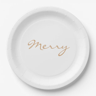 Plato De Papel Tipografía mínima de feriado marrón claro de merry