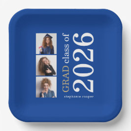 Plato De Papel Tipografía moderna 3 fotos Blue 2025 Graduación