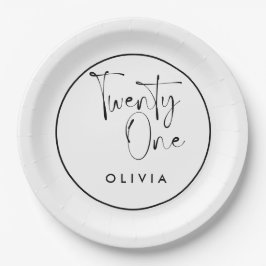 Plato De Papel Tipografía moderna en blanco negro 21 cumpleaños d