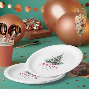 Plato De Papel Tipografía Retro Rojo Árbol de Navidad