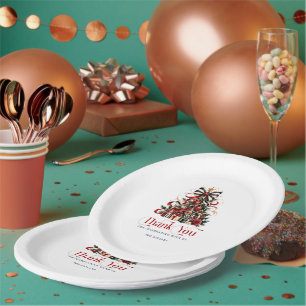 Plato De Papel Tipografía Retro Rojo Árbol de Navidad