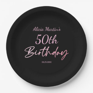 Plato De Papel Tipografía rosa moderna y mínima Cumpleaños negro