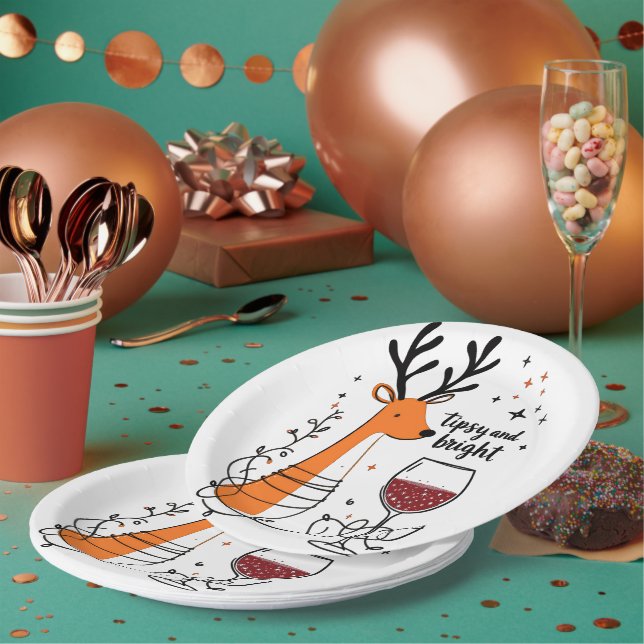 Plato De Papel Tipsy and Bright Reindeer  (Multi)