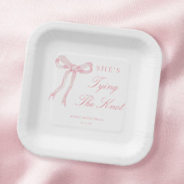Plato De Papel Tirando el lazo rosa lazo de boda ducha