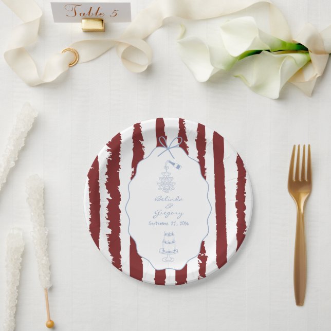 Plato De Papel Tiras Caprichosas Bodas Pintadas a Mano  (Boda)