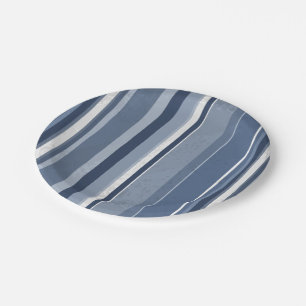 Plato De Papel Tiras de azul y blanco