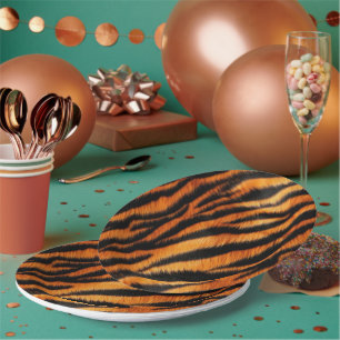 Plato De Papel Tiras de tigre negro naranja