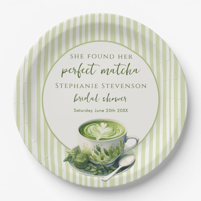 Plato De Papel Tiras Encontró Su Ducha Matcha Bridal Perfecta (Anverso)