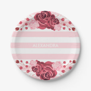 Plato De Papel Tiras florales Rosas