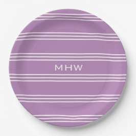 Plato De Papel Tiras Lilac personalizado monograma placas de pape