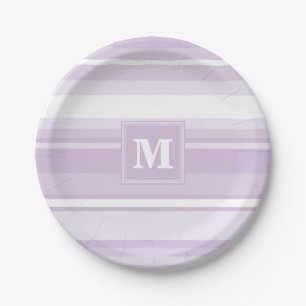 Plato De Papel Tiras moradas monogramo