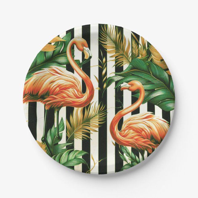 Plato De Papel Tiras retro vintage Flamingo (Anverso)