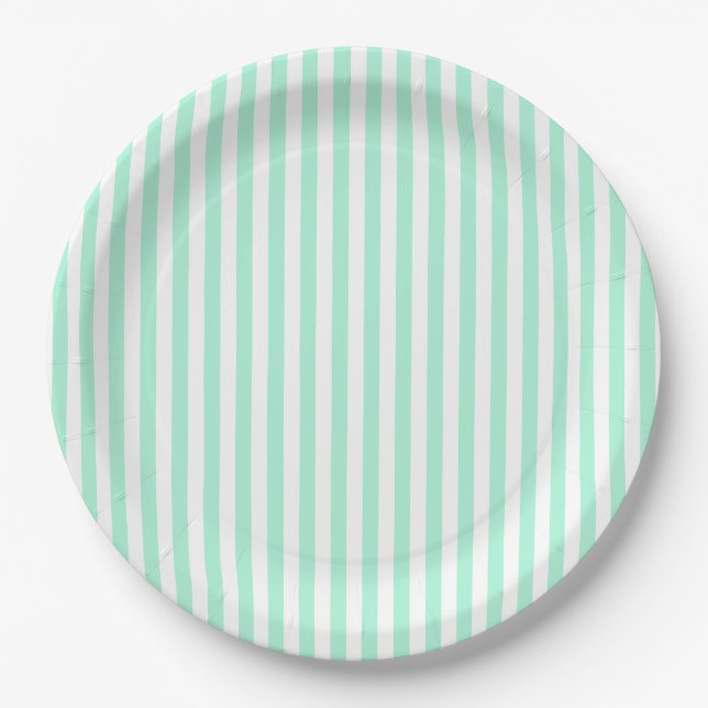 Plato De Papel Tiras verdes Pastel Mint (Anverso)