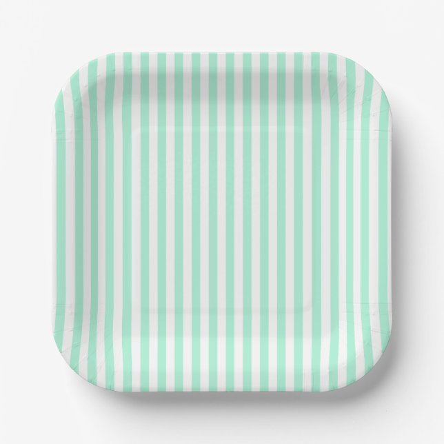 Plato De Papel Tiras verdes Pastel Mint (Anverso)