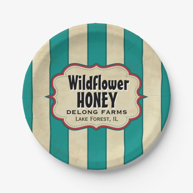 Plato De Papel Tiras Vintage Beekeeper Honey Sample (Anverso)