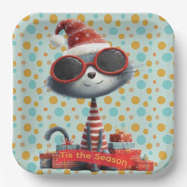 Plato De Papel Tis The Season Quirky Cat Paper Plate (Anverso)