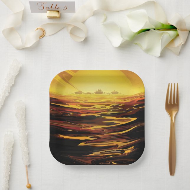 Plato De Papel Titán mayor luna del planeta Saturno (Boda)