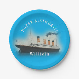 Plato De Papel Titanic Blue Birday White Star Line Ship