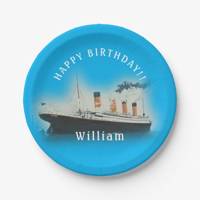 Plato De Papel Titanic Blue Birday White Star Line Ship (Anverso)
