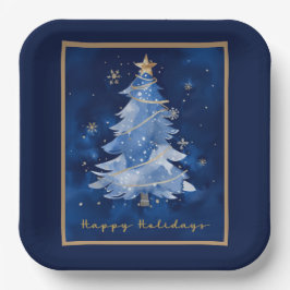 Plato De Papel Title:
Happy Holidays Elegant Navy Gold Christmas