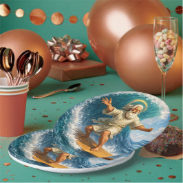 Plato De Papel Title surfing Moses biblical art party paper plate