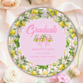 Plato De Papel Titulación de Limón Rosa Recién Graduada