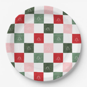 Plato De Papel Título Árbol de hoja perenne Estampado a cuadros